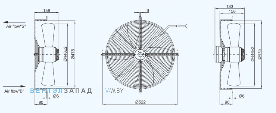 Габаритные размеры Sanmu YWF(K)4E450-ZX01
