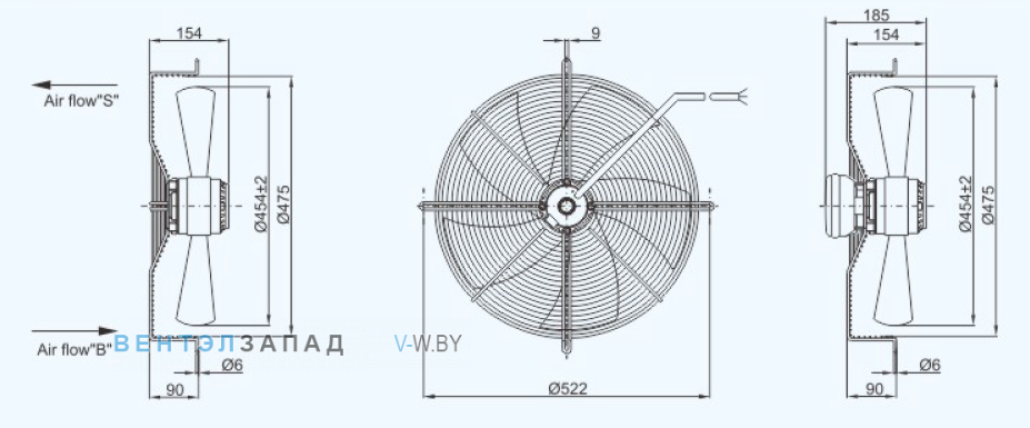 Габаритные размеры Sanmu YWF(K)4D450-ZX05
