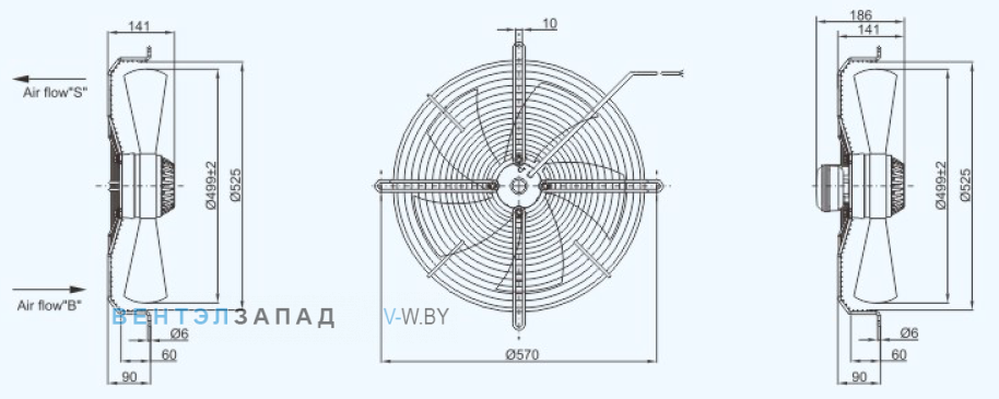 Габаритные размеры Sanmu YWF(K)4D500-ZX07