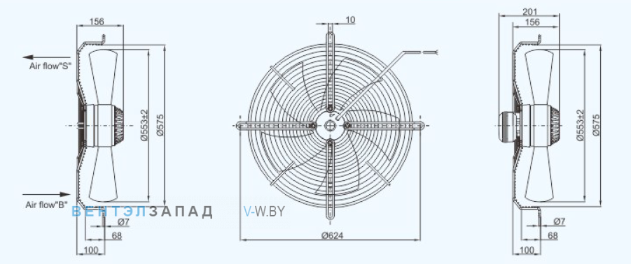 Габаритные размеры Sanmu YWF(K)4E550-Z