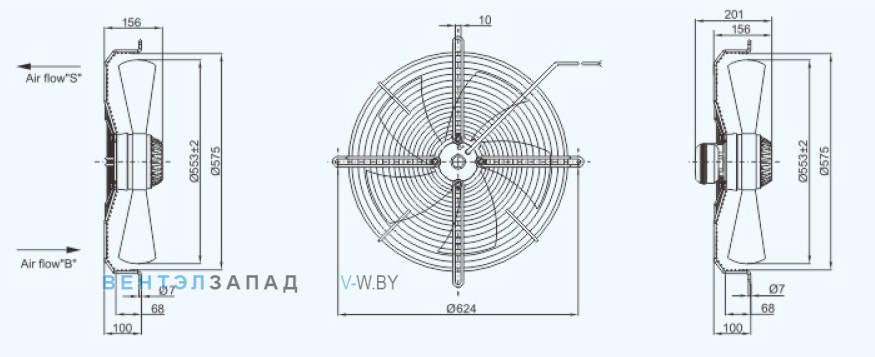Габаритные размеры Sanmu YWF(K)4E550-ZX01
