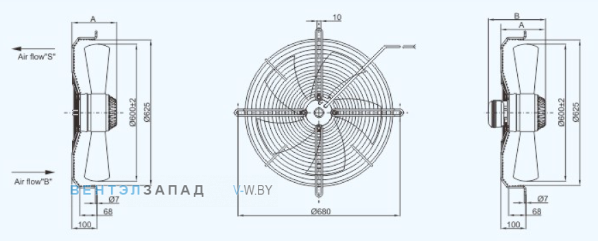 Габаритные размеры Sanmu YWF(K)4E600-ZX01