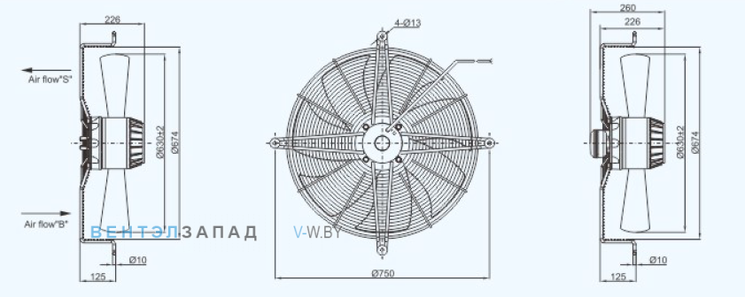 Габаритные размеры Sanmu YWF(K)4D630-Z-B