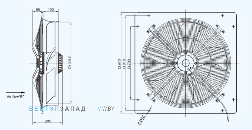 Габаритные размеры Sanmu YWF(K)4D800-ZF