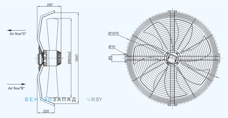 Габаритные размеры Sanmu YWF(K)6D910-ZX04