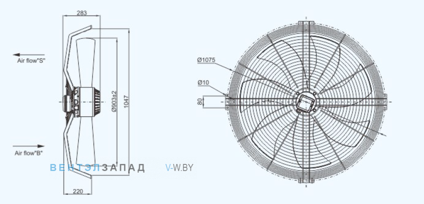 Габаритные размеры Sanmu YWF(K)6D910-Z