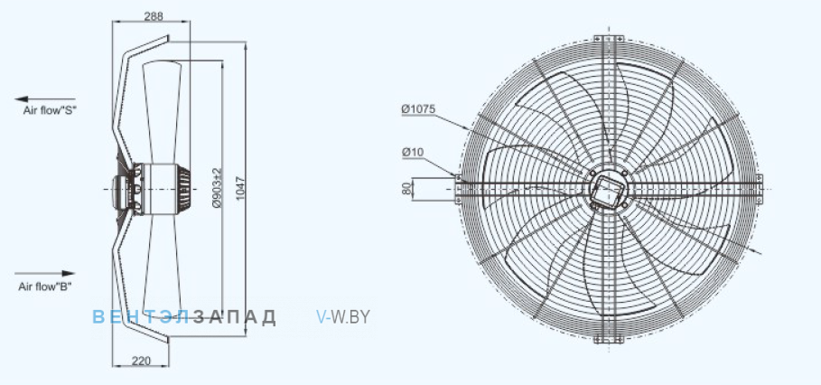 Габаритные размеры Sanmu YWF(K)8D910-Z