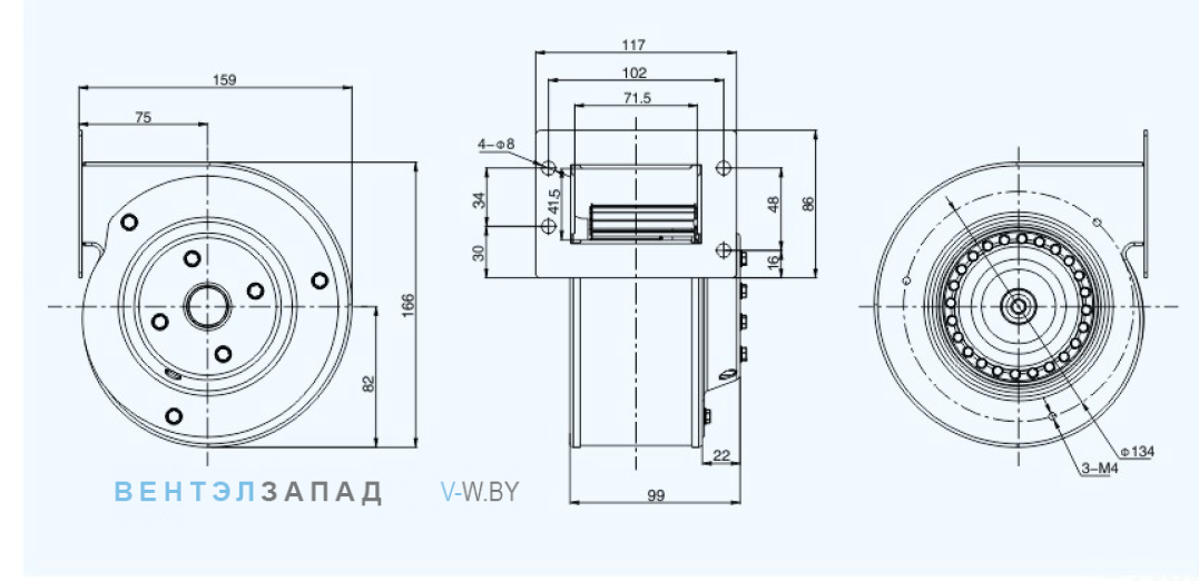 Габаритные размеры Sanmu YWF(K)2E120-GQ-R