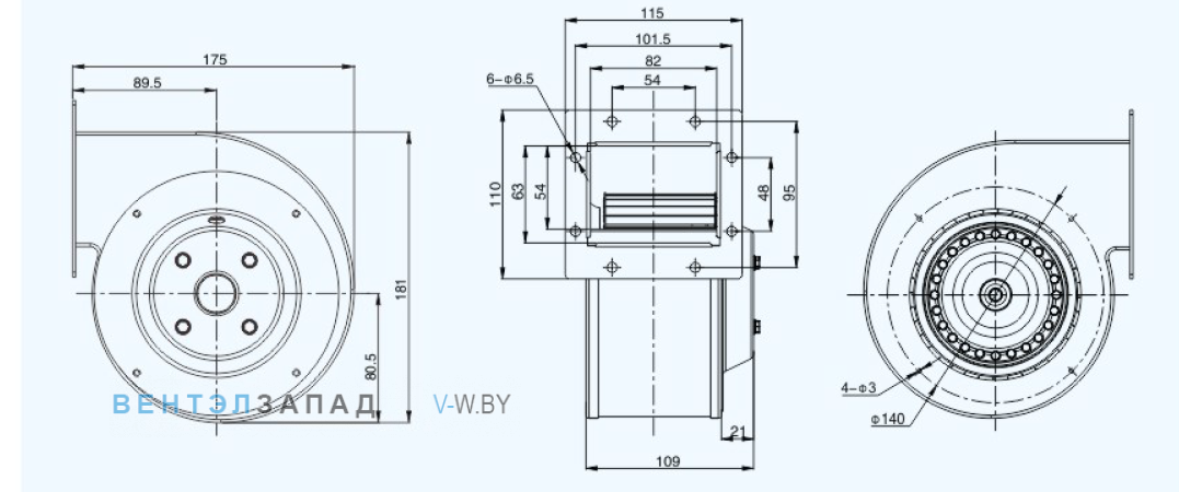 Габаритные размеры Sanmu YWF(K)2E133-GQ-R