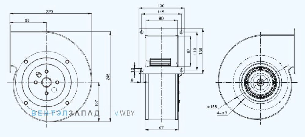 Габаритные размеры Sanmu YWF(K)2E140-GQ-R