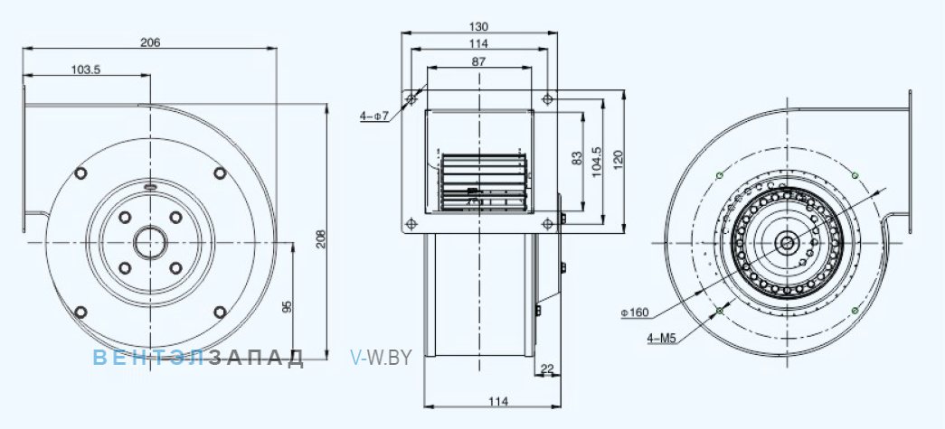 Габаритные размеры Sanmu YWF(K)2E150-GQ-R