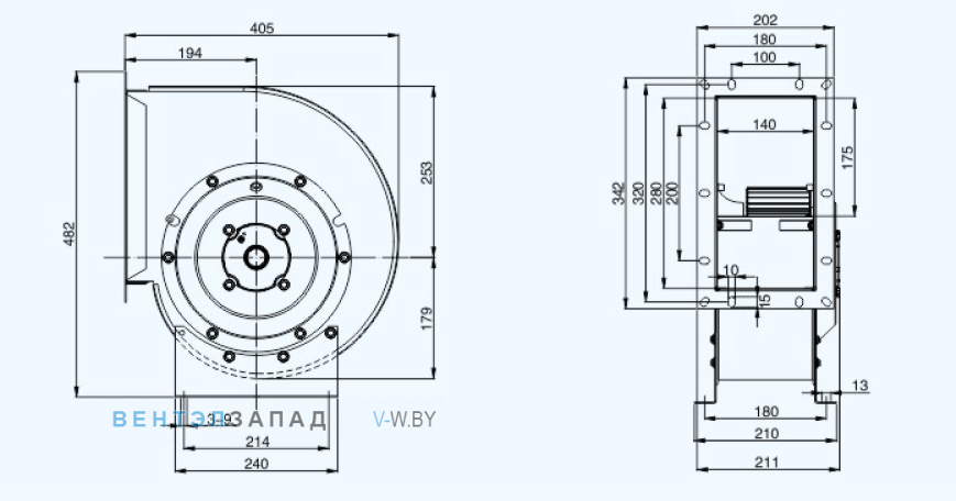 Габаритные размеры Sanmu YWF(K)6E225-GQ-R
