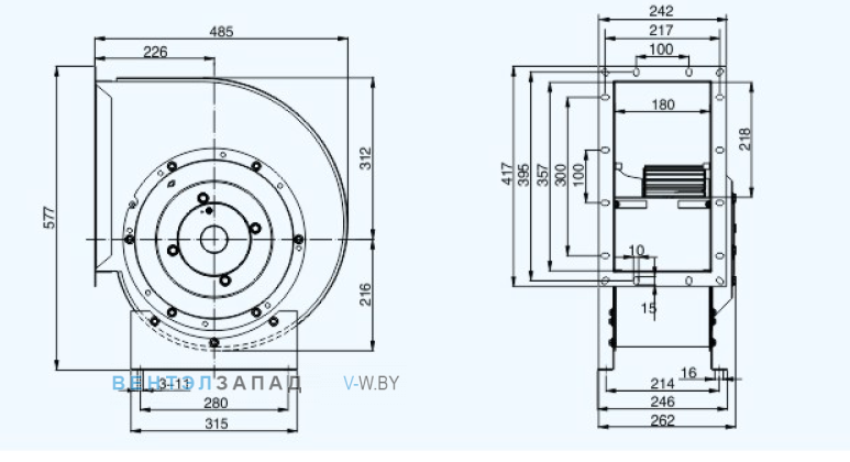 Габаритные размеры Sanmu YWF(K)4E280-GQ-R