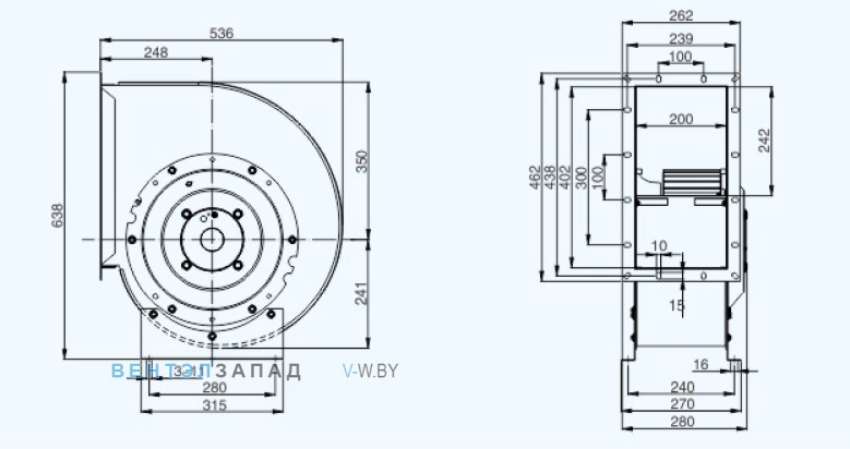 Габаритные размеры Sanmu YWF(K)4D315-GQ-R