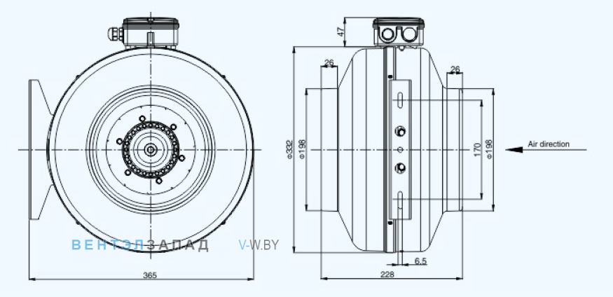 Габаритные размеры Sanmu YWF(K)2E225-200T