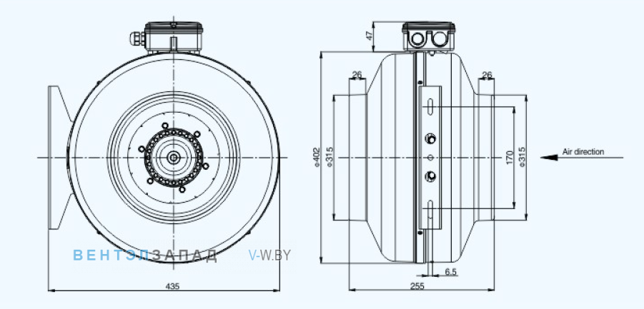 Габаритные размеры Sanmu YWF(K)2E280-315T