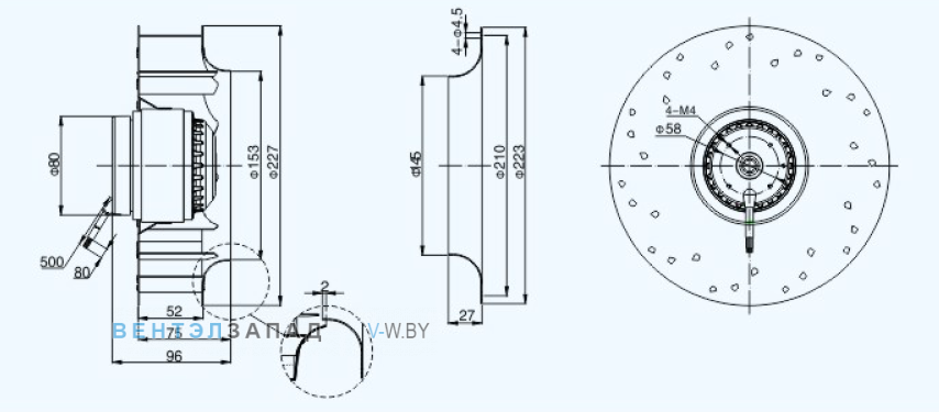 Габаритные размеры Sanmu YWF(K)2E225-GH
