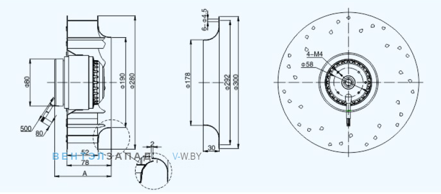 Габаритные размеры Sanmu YWF(K)4E280-GH