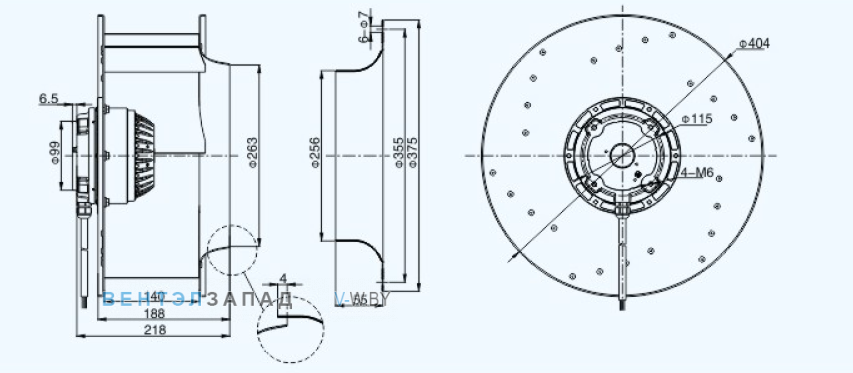 Габаритные размеры Sanmu YWF(K)4E400-GH