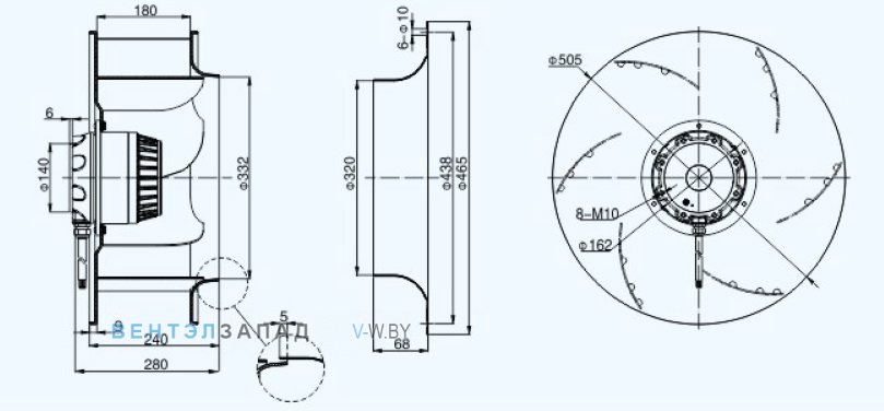 Габаритные размеры Sanmu YWF(K)4E500-GH