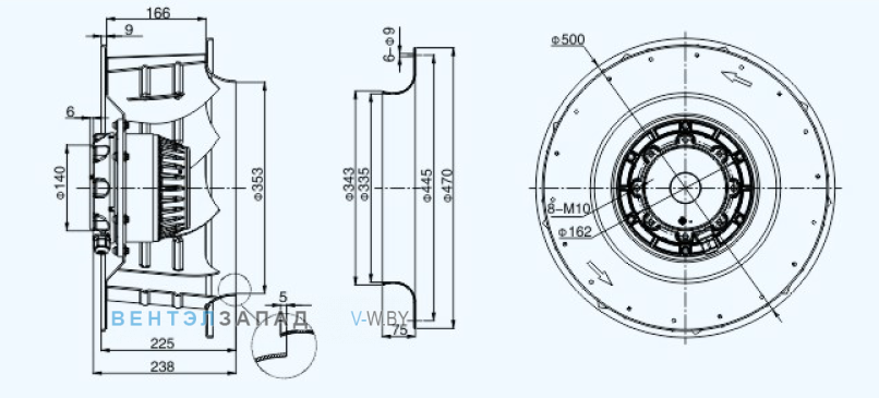 Габаритные размеры Sanmu YWF(K)4D500-GH51