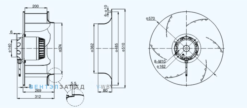 Габаритные размеры Sanmu YWF(K)6E560-GH