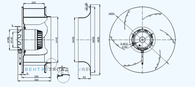 Габаритные размеры Sanmu YWF(K)6D630-GH
