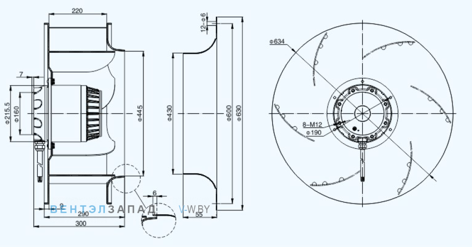 Габаритные размеры Sanmu YWF(K)4D630-GH