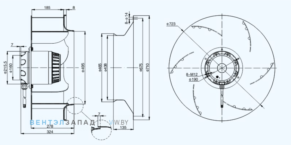 Габаритные размеры Sanmu YWF(K)6D720-GH