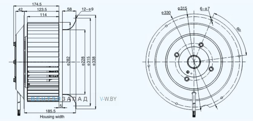 Габаритные размеры Sanmu YWF(K)4D280-GQ