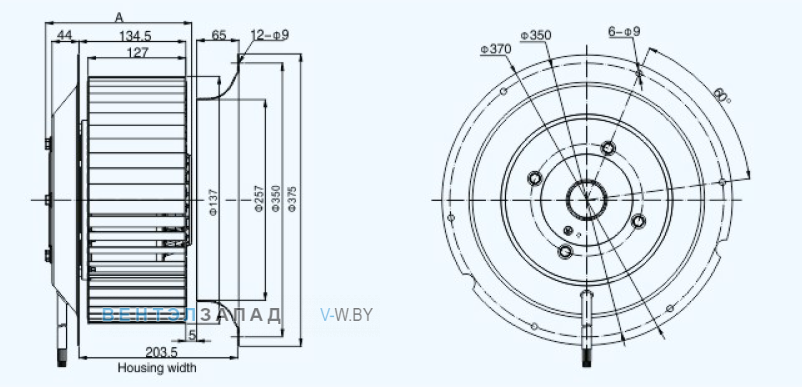 Габаритные размеры Sanmu YWF(K)4D315-GQ