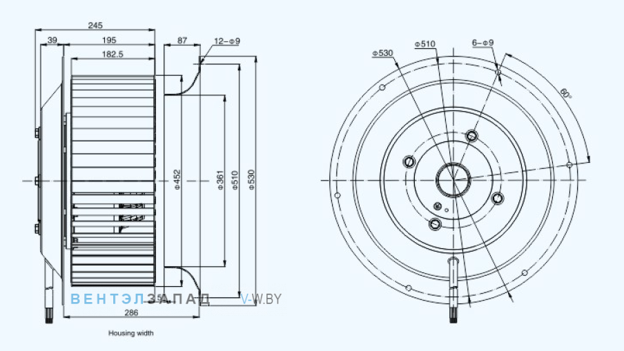 Габаритные размеры Sanmu YWF(K)8D450-GQ