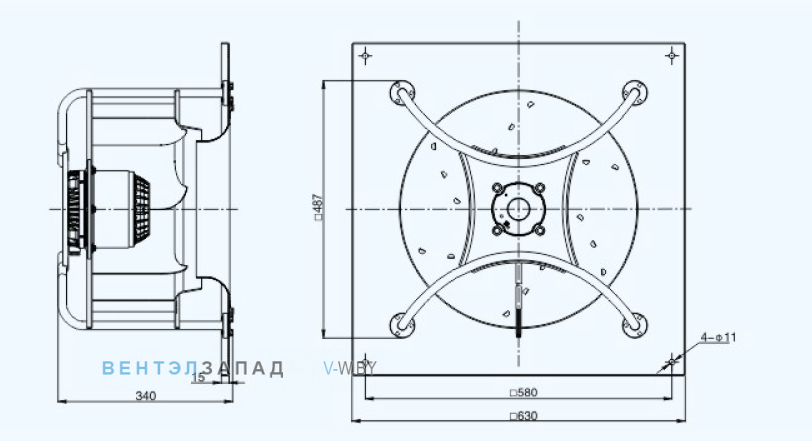 Габаритные размеры Sanmu YWF(K)4D450-GH-LDW