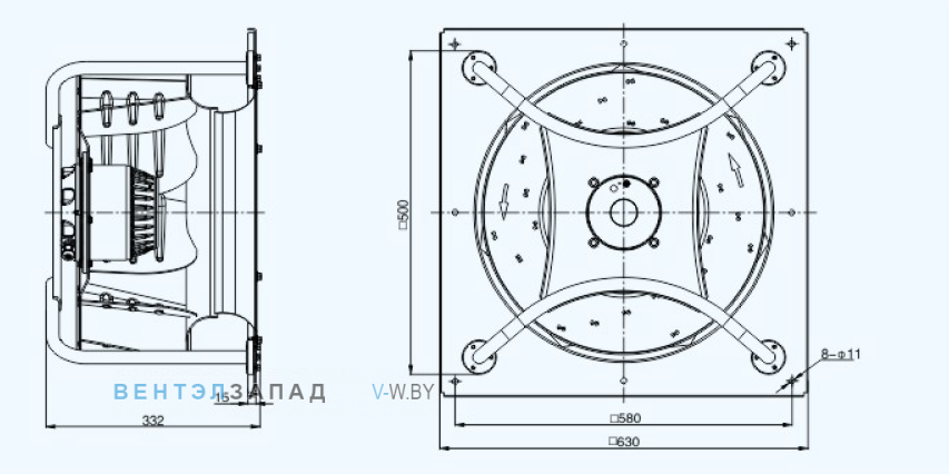 Габаритные размеры Sanmu YWF(K)6E500-GH50-LDW