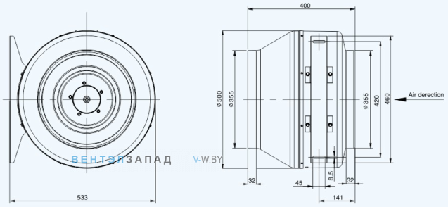 Габаритные размеры Sanmu ECF-K-6E355-PGYDAY0