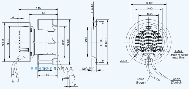 Габаритные размеры Sanmu ECF-K-4E133-PLHDAJ0