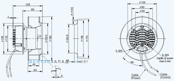 Габаритные размеры Sanmu ECF-K-6E192-PLHDAJ1