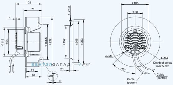 Габаритные размеры Sanmu ECF-K-4E220-PLHDAJ0
