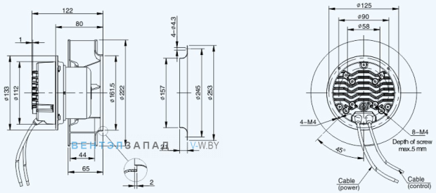 Габаритные размеры Sanmu ECF-K-6E220-PLHDAJ0