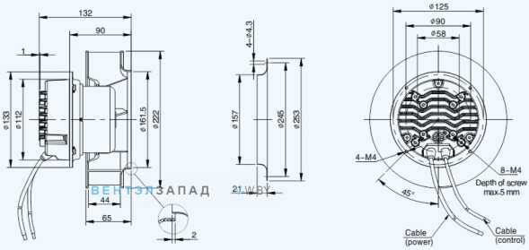 Габаритные размеры Sanmu ECF-K-6E220-PLHDAJ1