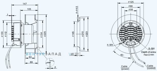 Габаритные размеры Sanmu ECF-K-6E225-PLHDAJ1