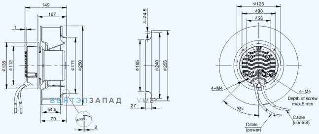 Габаритные размеры Sanmu ECF-K-6E250-PLHDAJ0