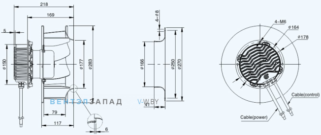 Габаритные размеры Sanmu ECF-K-6E250-PLHDAJ2