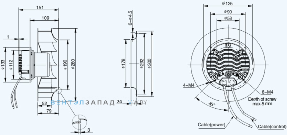 Габаритные размеры Sanmu ECF-K-6E280-PLHDAJ0