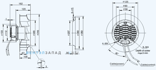 Габаритные размеры Sanmu ECF-K-6E310-PLHDAJ1