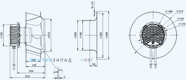 Габаритные размеры Sanmu ECF-K-6E310-PLHDAJ4