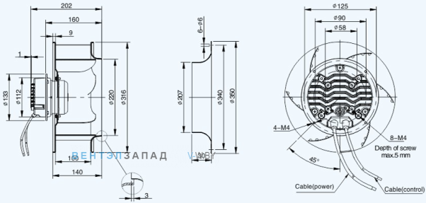 Габаритные размеры Sanmu ECF-K-6E310-PLHDAJ5
