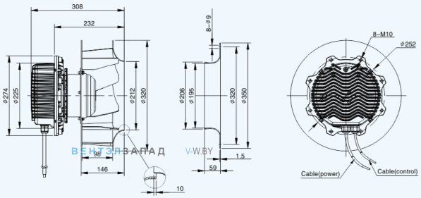 Габаритные размеры Sanmu ECF-K-8D310-PLHDAJ2