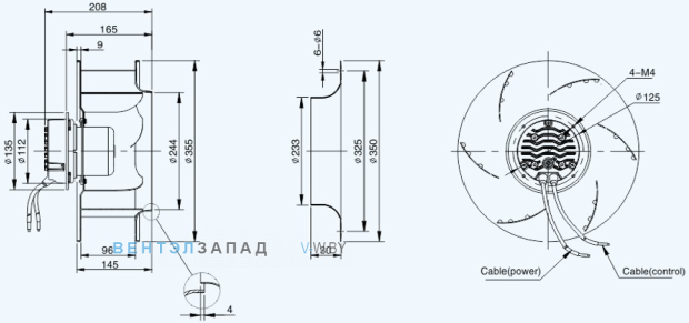 Габаритные размеры Sanmu ECF-K-6E355-PLHDAJ2
