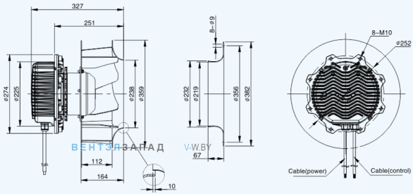 Габаритные размеры Sanmu ECF-K-8D355-PLHDAJ7
